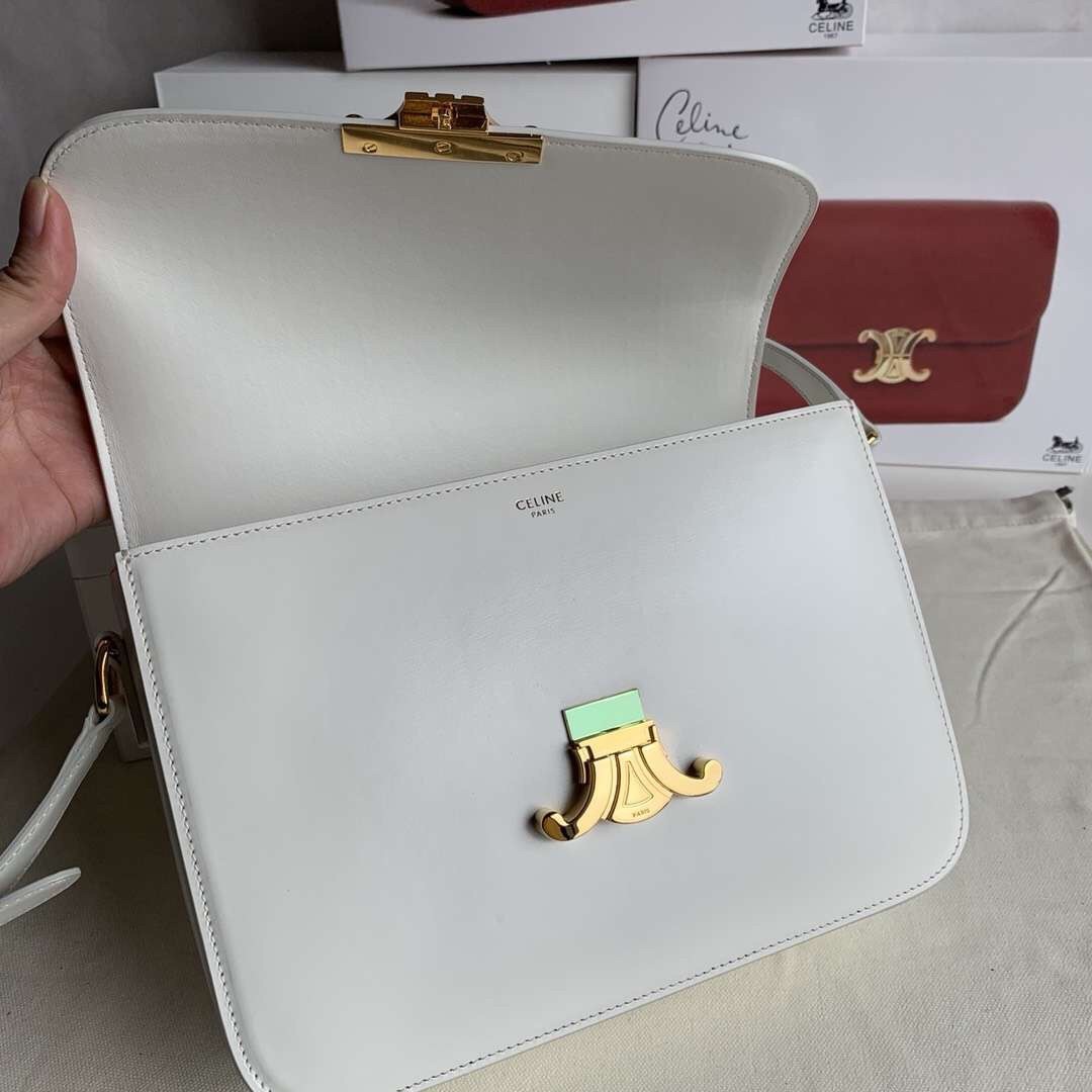 Celine Triomphe Large Bag In White Calfskin 460