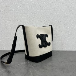 Celine Small Bucket Cuir Triomphe In White Textile 378