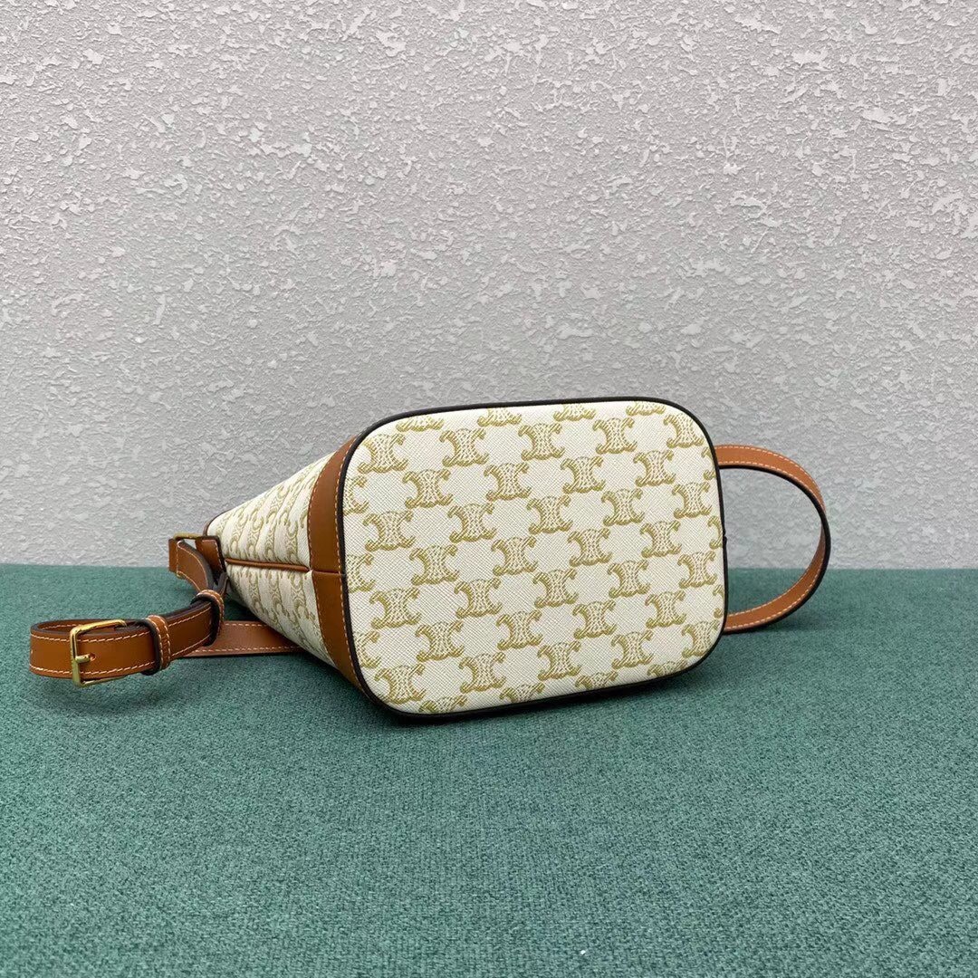 Celine Small Bucket Bag In White Triomphe Canvas 620