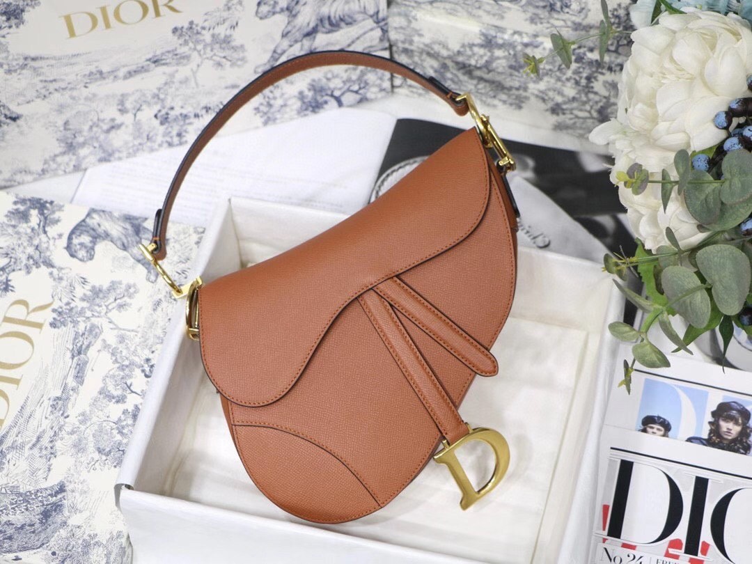 Dior Saddle Bag In Dark Tan Grained Calfskin 476