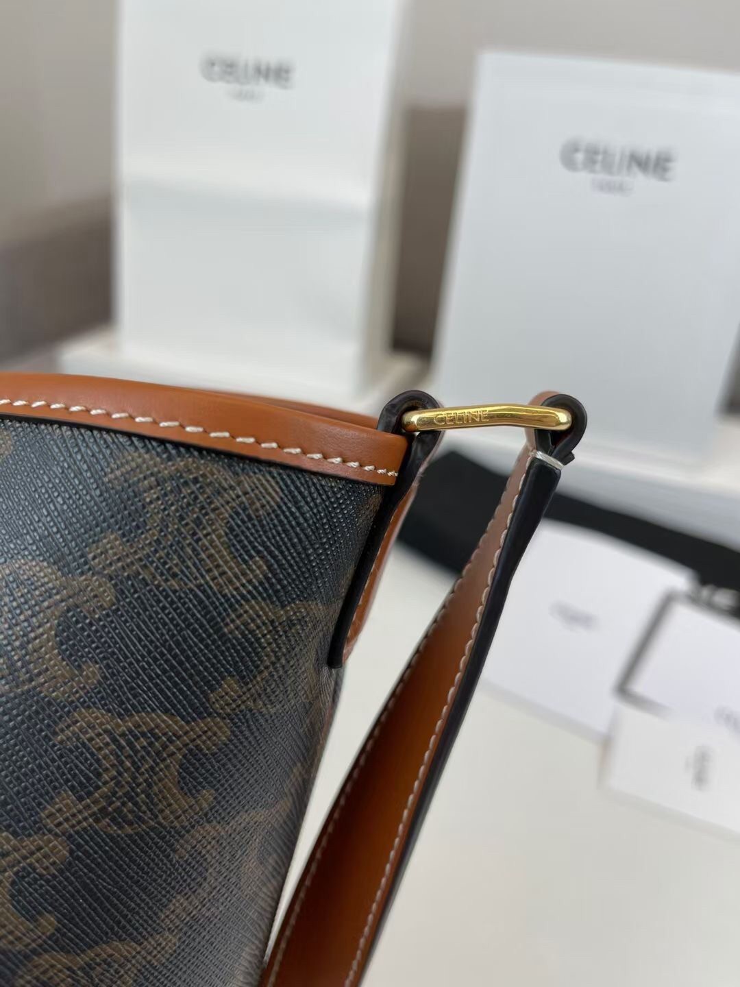 Celine Medium Bucket Bag In Triomphe Canvas and Calfskin 501