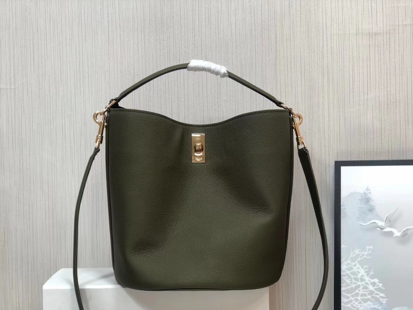 Celine Bucket 16 Bag In Dark Olive Grained Calfskin 810