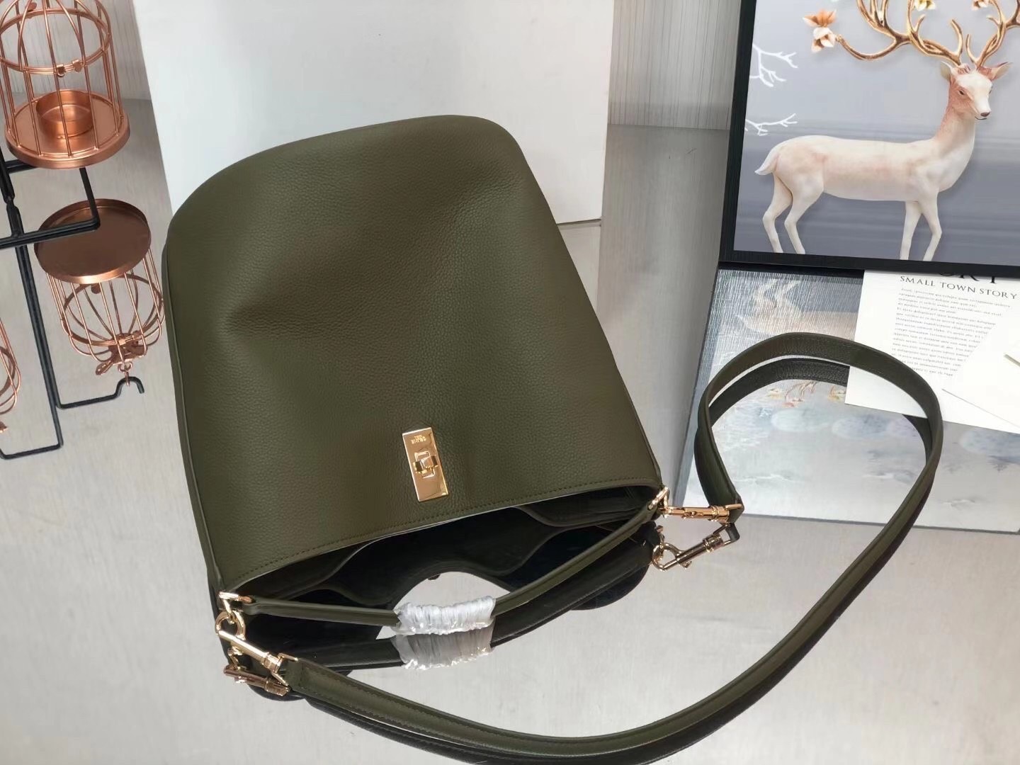 Celine Bucket 16 Bag In Dark Olive Grained Calfskin 810