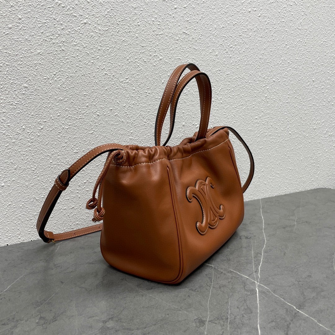 Celine Small Cabas Drawstring Cuir Triomphe Bag in Brown Calfskin 024