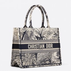 Dior Small Dior Book Tote In Blue Toile de Jouy Palms Embroidery 119