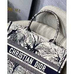 Dior Small Dior Book Tote In Blue Toile de Jouy Palms Embroidery 119