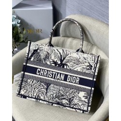 Dior Small Dior Book Tote In Blue Toile de Jouy Palms Embroidery 119