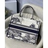 Dior Small Dior Book Tote In Blue Toile de Jouy Palms Embroidery 119