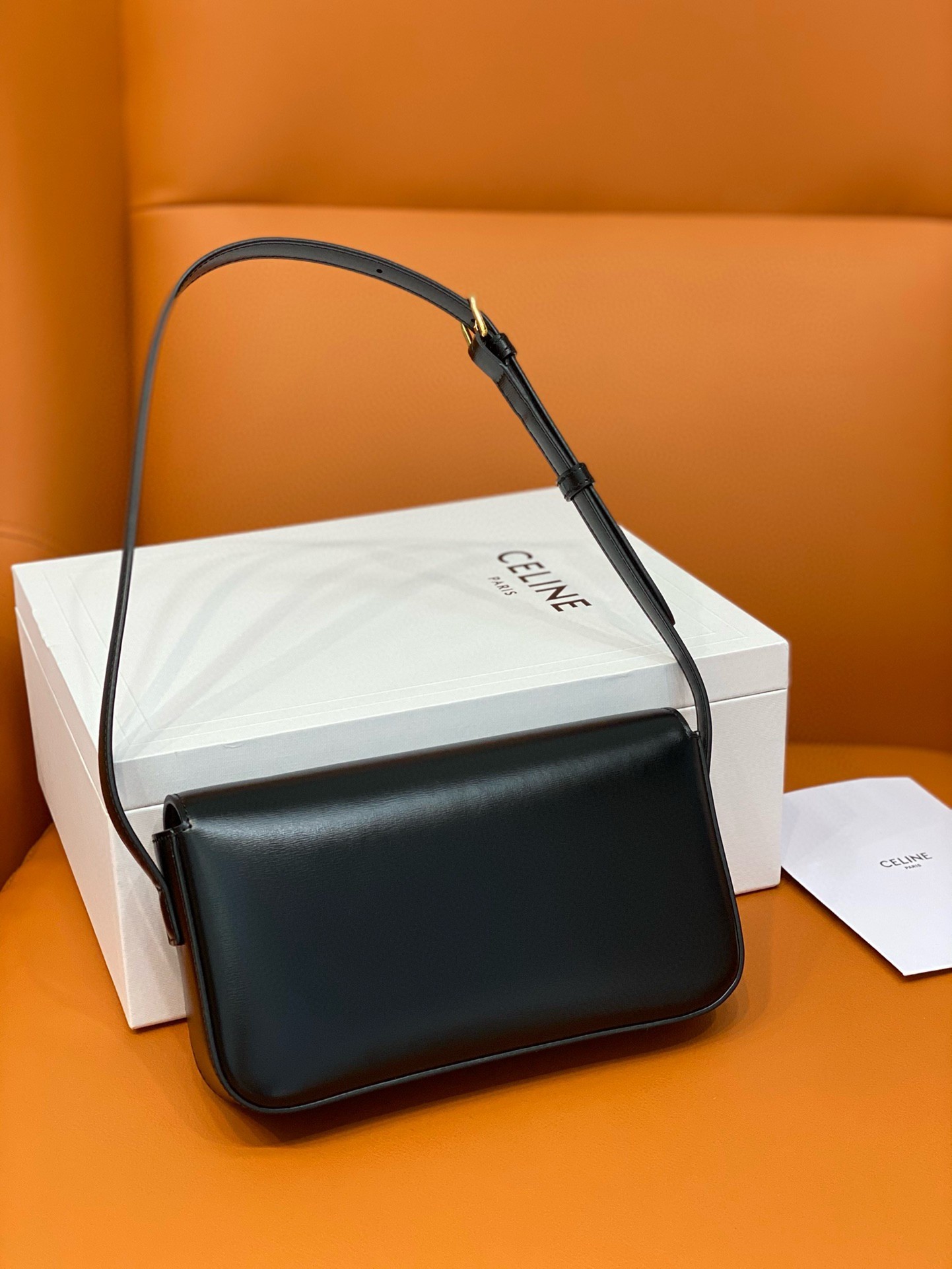 Celine Claude Shoulder Bag in Black Calfskin 730