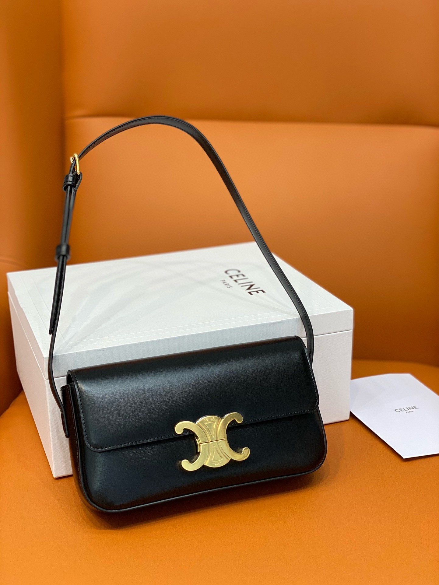 Celine Claude Shoulder Bag in Black Calfskin 730