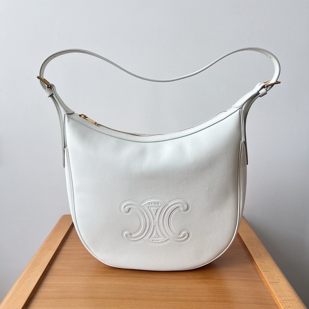 Celine Heloise Cuir Triomphe Bag in White Calfskin 705