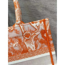 Dior Small Book Tote Bag In Orange Transparent Toile De Jouy Canvas