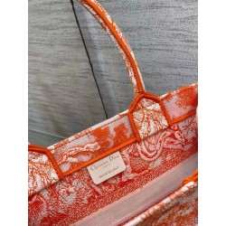 Dior Small Book Tote Bag In Orange Transparent Toile De Jouy Canvas