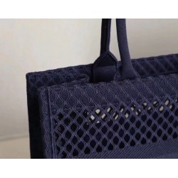 Dior Book Tote Bag In Blue Mesh Embroidery 173