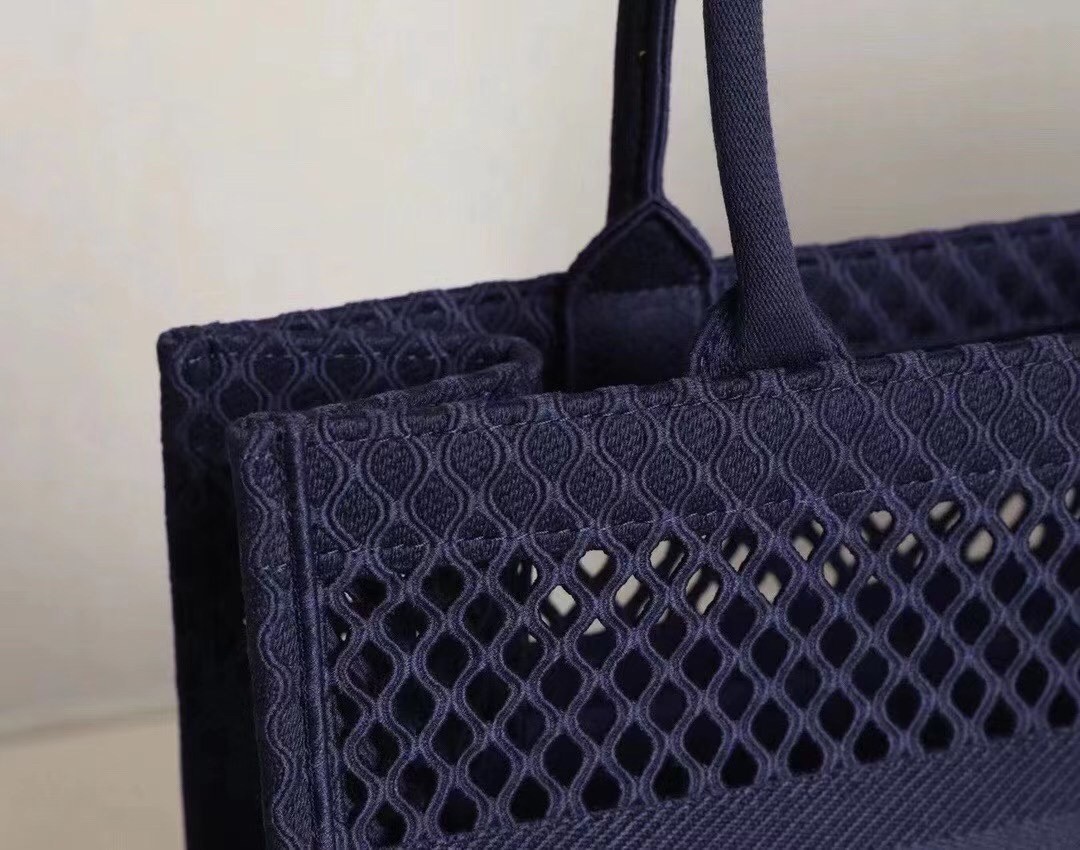 Dior Book Tote Bag In Blue Mesh Embroidery 173