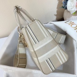 Dior Medium Lady D-Lite Bag In Beige Stripes Embroidery 647