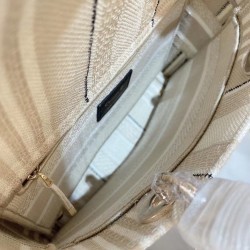 Dior Medium Lady D-Lite Bag In Beige Stripes Embroidery 647