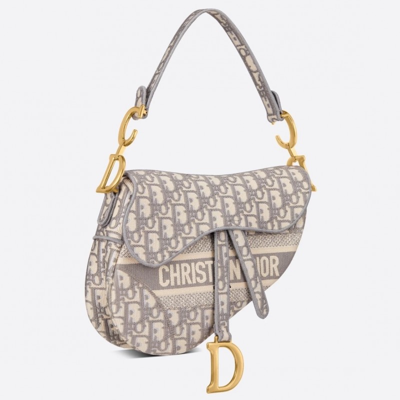 Dior Saddle Bag In Gray Dior Oblique Embroidery 687