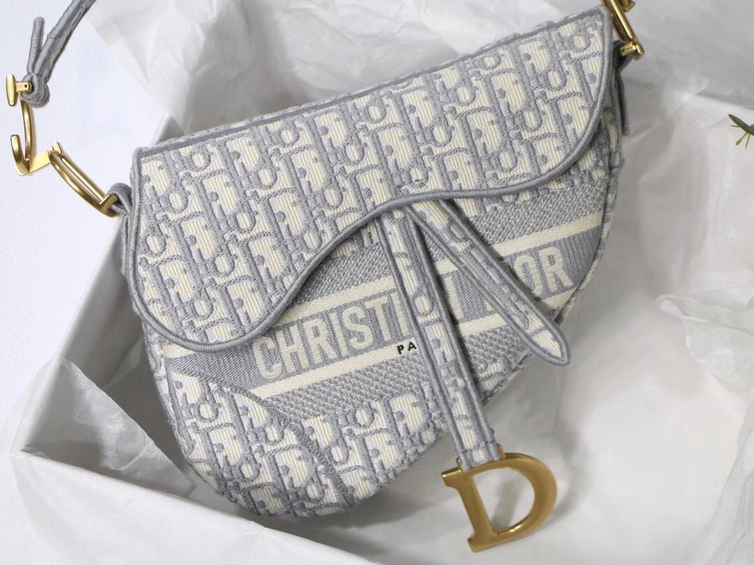 Dior Saddle Bag In Gray Dior Oblique Embroidery 687