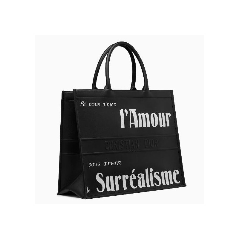 Dior Book Tote Bag In Black Surrealism Printed Calfskin 741