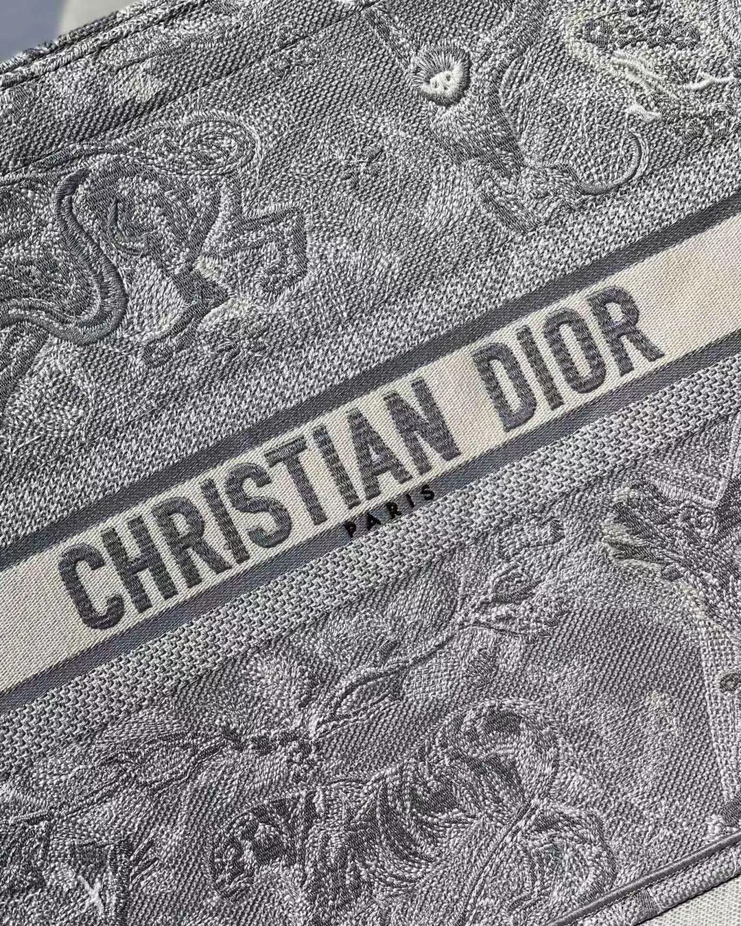 Dior Large Book Tote In Gray Toile de Jouy Reverse Embroidery 346