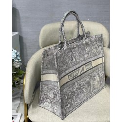 Dior Large Book Tote In Gray Toile de Jouy Reverse Embroidery 346