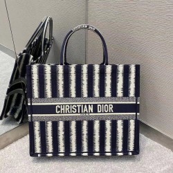 Dior Book Tote Bag In Blue Stripes Embroidery 371