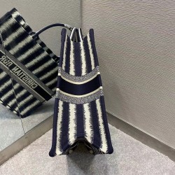 Dior Book Tote Bag In Blue Stripes Embroidery 371