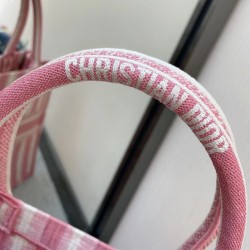 Dior Book Tote Bag In Pink D-Stripes Embroidery 407