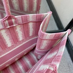 Dior Book Tote Bag In Pink D-Stripes Embroidery 407