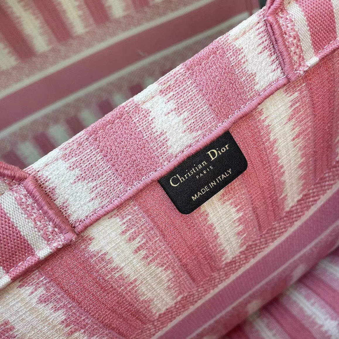 Dior Book Tote Bag In Pink D-Stripes Embroidery 407