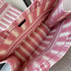 Dior Book Tote Bag In Pink D-Stripes Embroidery 407