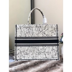 Dior Book Tote Bag In Latte Zodiac Embroidery 440