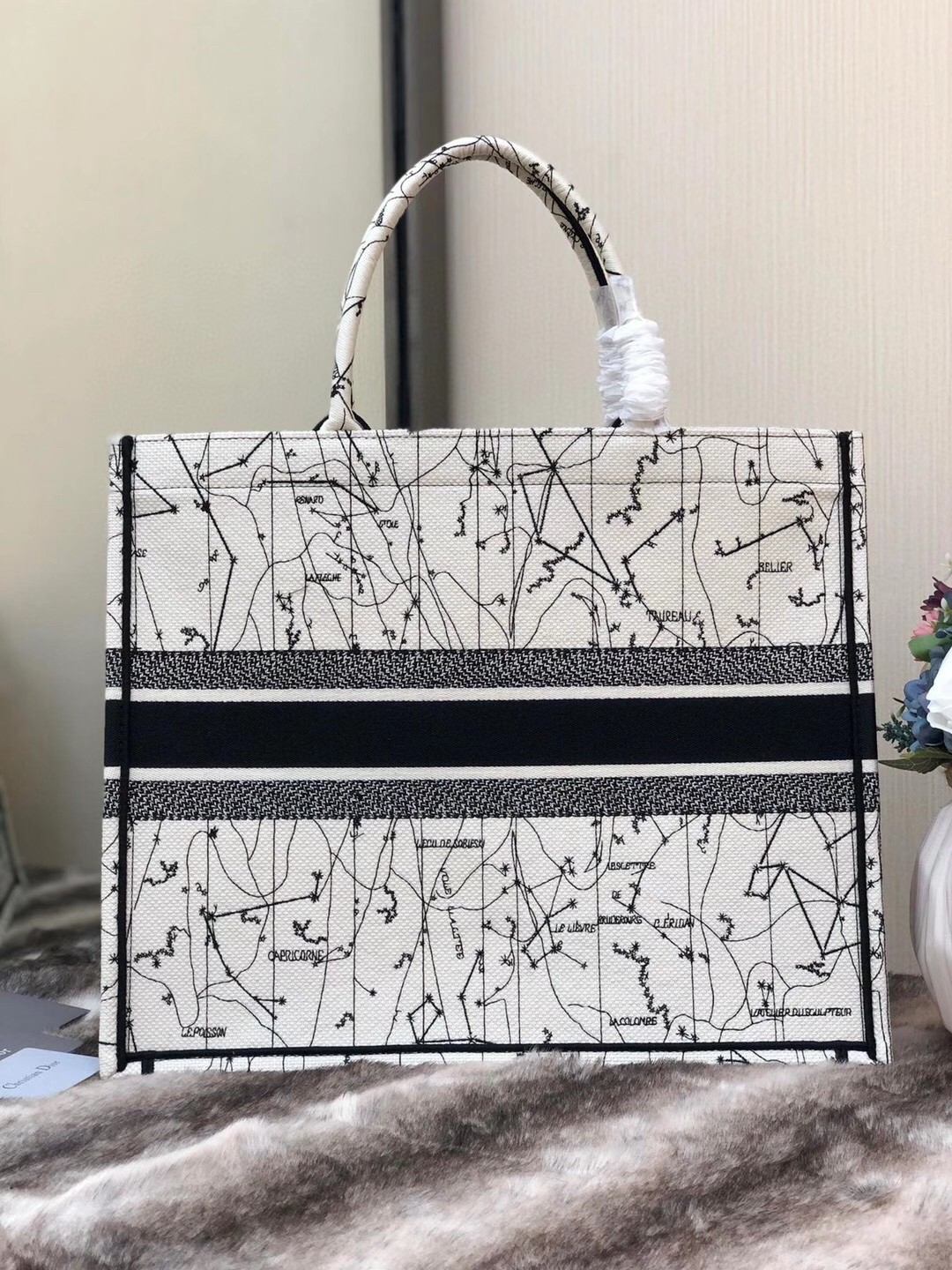 Dior Book Tote Bag In Latte Zodiac Embroidery 440