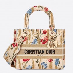 Dior Medium Lady D-Lite Hibiscus Metallic Thread Embroidery Bag  459