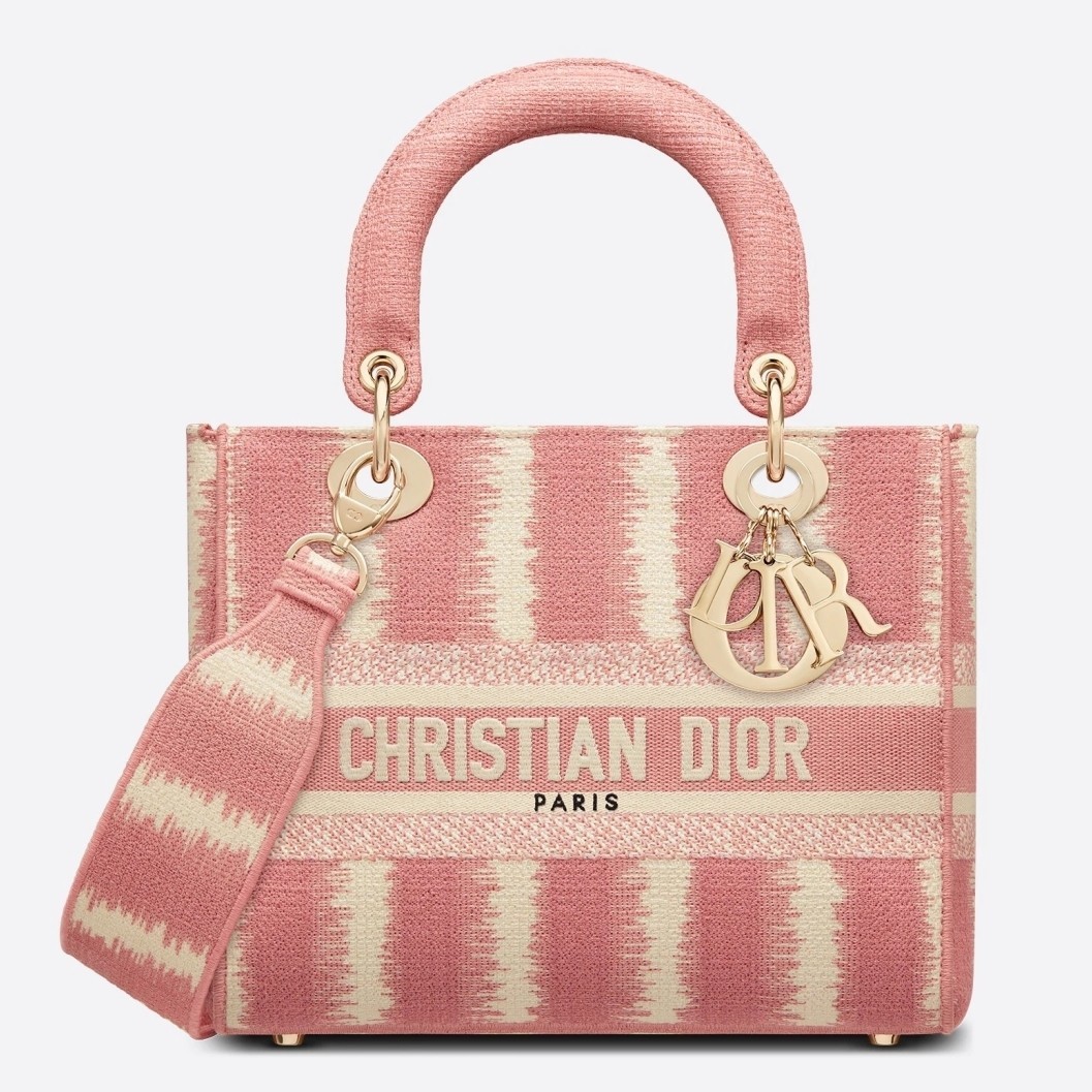 Dior Medium Lady D-Lite Bag In Pink D-Stripes Embroidery 490