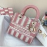 Dior Medium Lady D-Lite Bag In Pink D-Stripes Embroidery 490