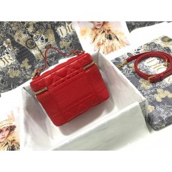 Dior Small Travel Vanity Case In Red Cannage Lambskin 533