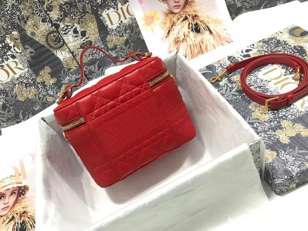 Dior Small Travel Vanity Case In Red Cannage Lambskin 533