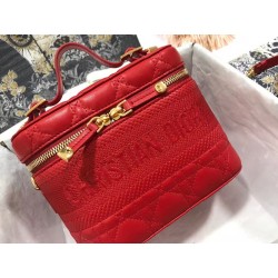 Dior Small Travel Vanity Case In Red Cannage Lambskin 533