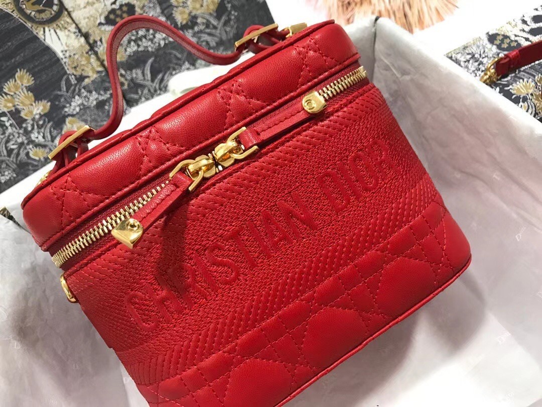 Dior Small Travel Vanity Case In Red Cannage Lambskin 533