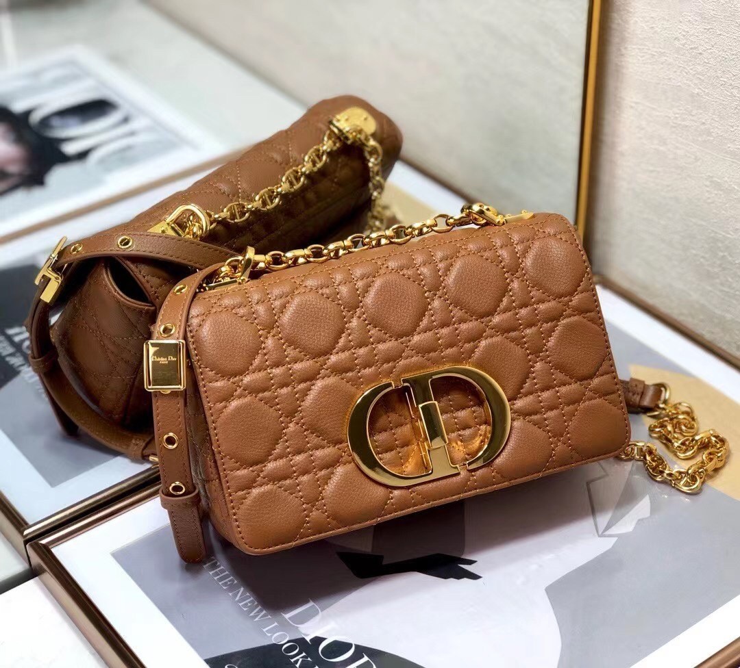 Dior Small Caro Bag In Brown Cannage Calfskin 196