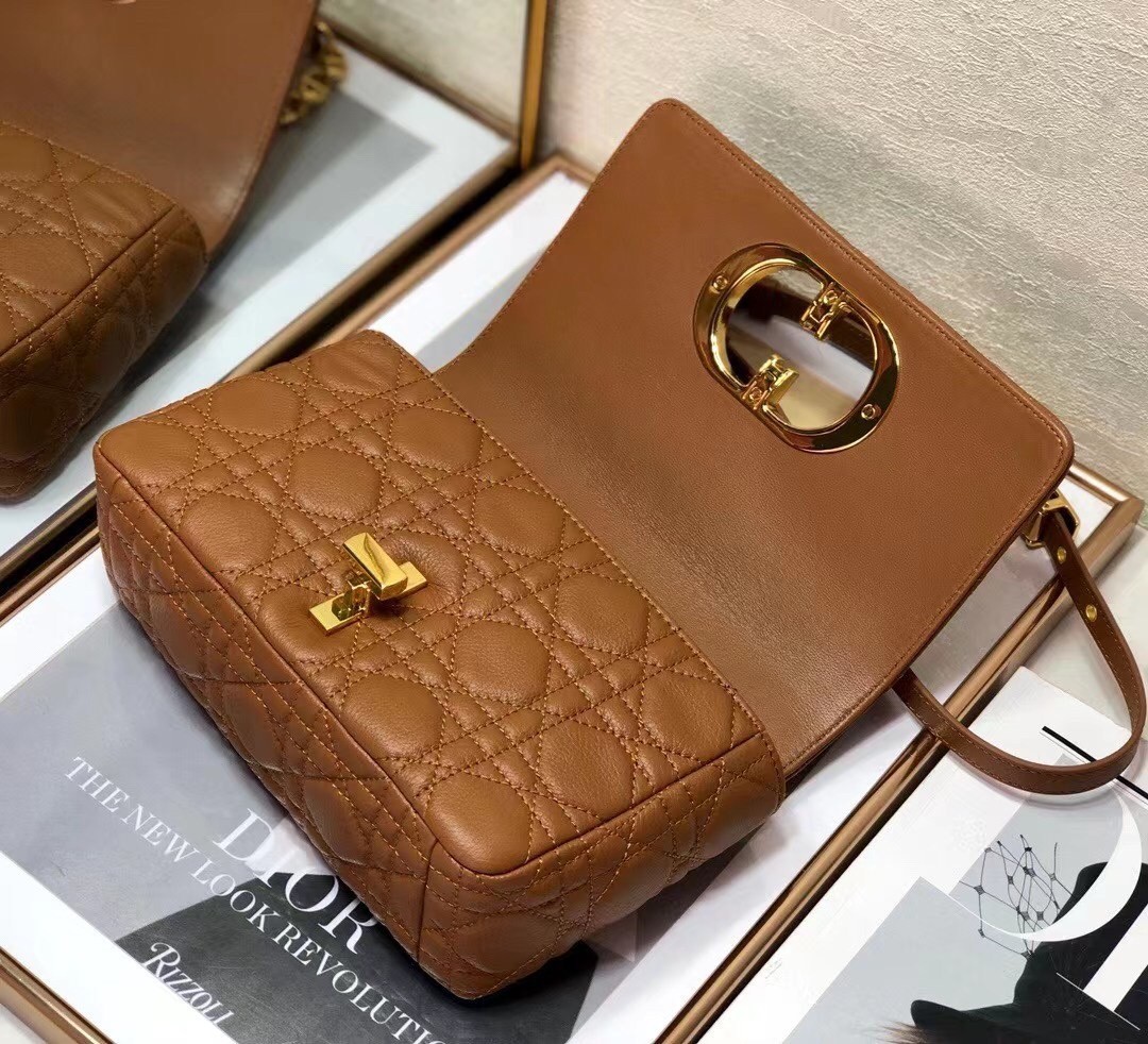 Dior Small Caro Bag In Brown Cannage Calfskin 196