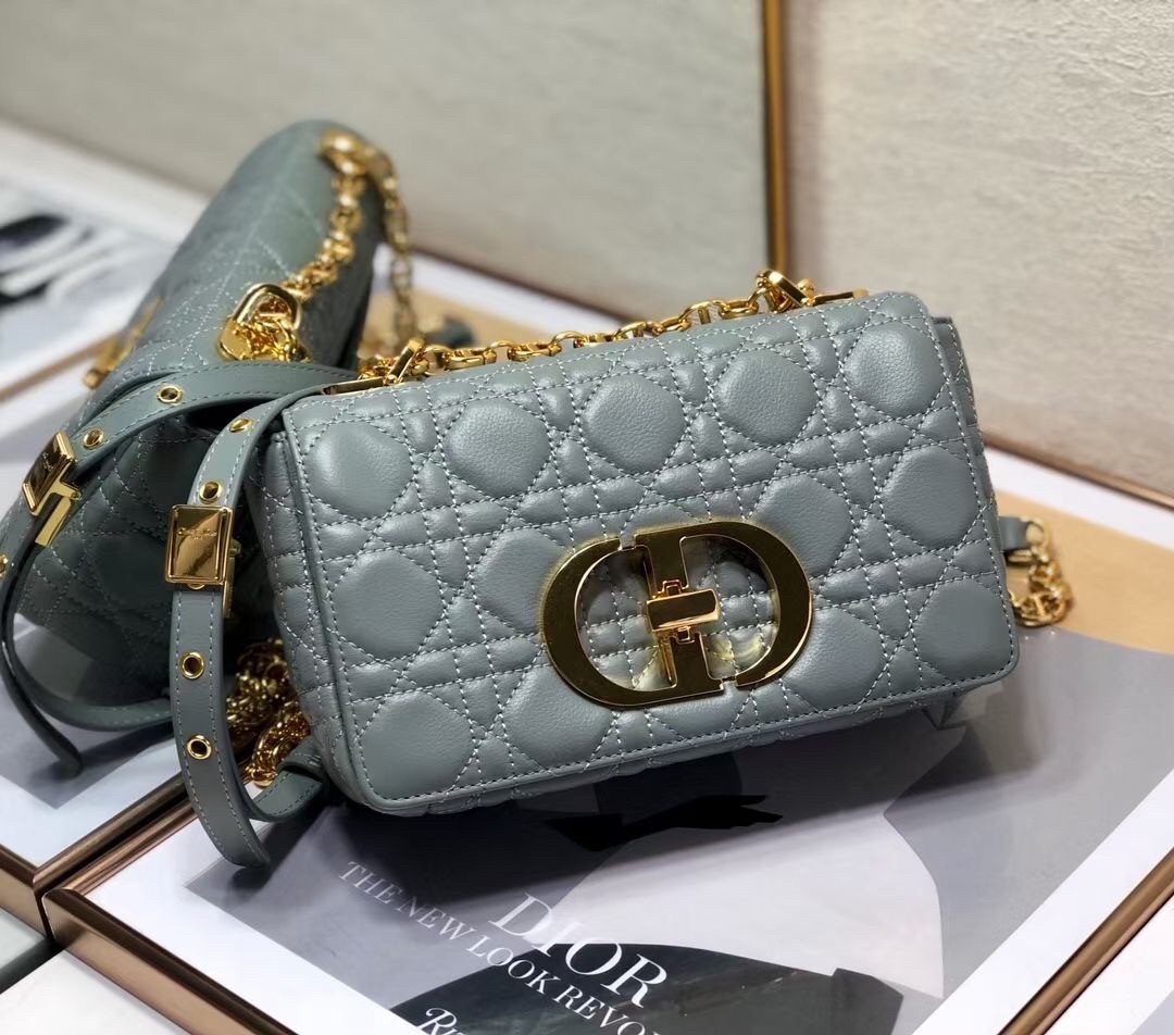 Dior Small Caro Bag In Grey Cannage Calfskin 683