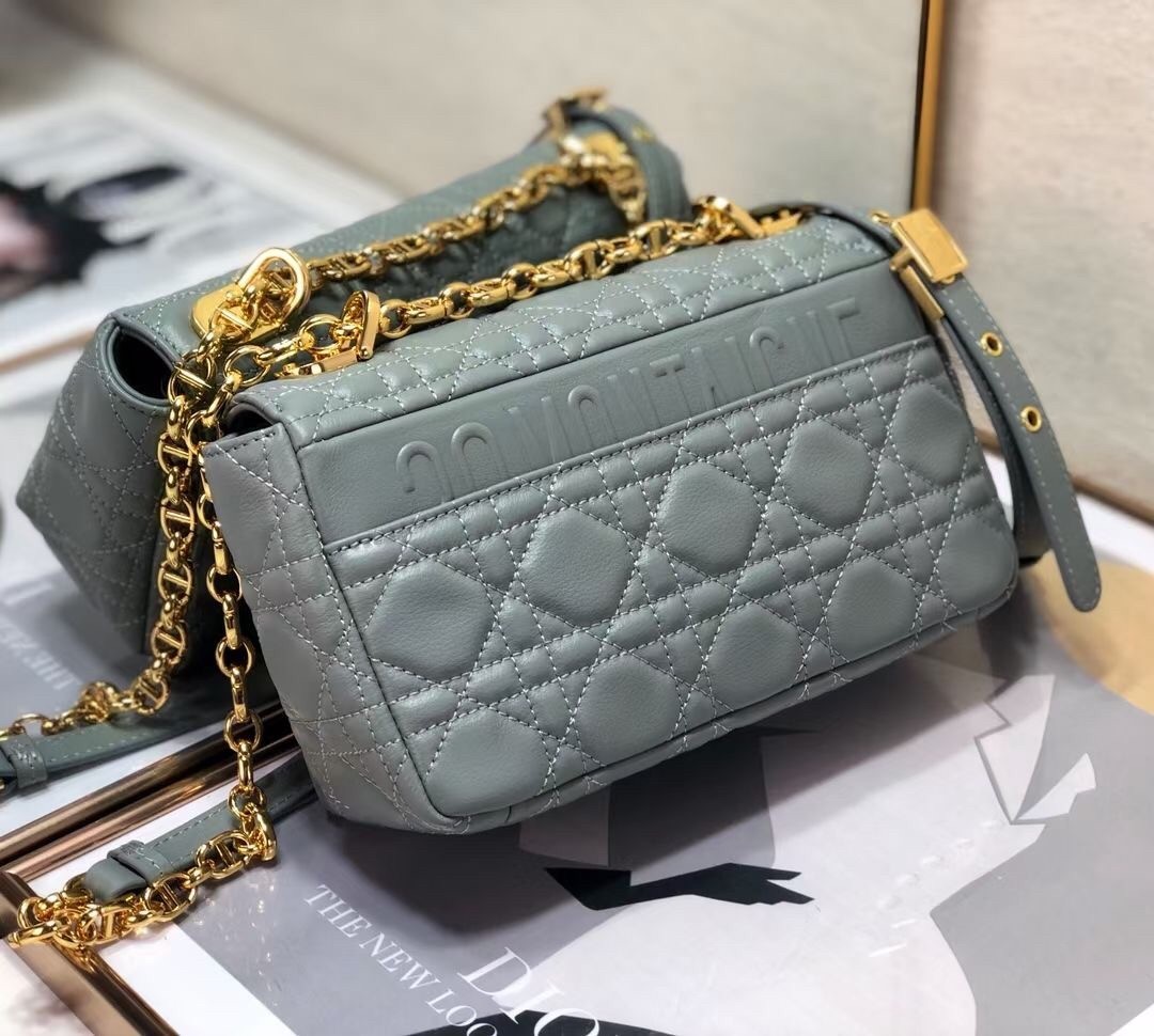 Dior Small Caro Bag In Grey Cannage Calfskin 683