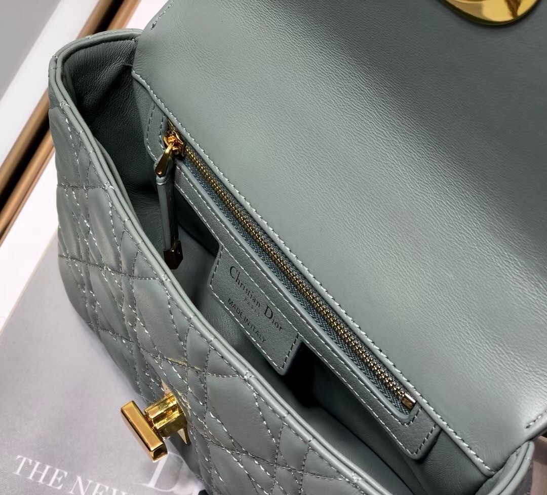 Dior Small Caro Bag In Grey Cannage Calfskin 683