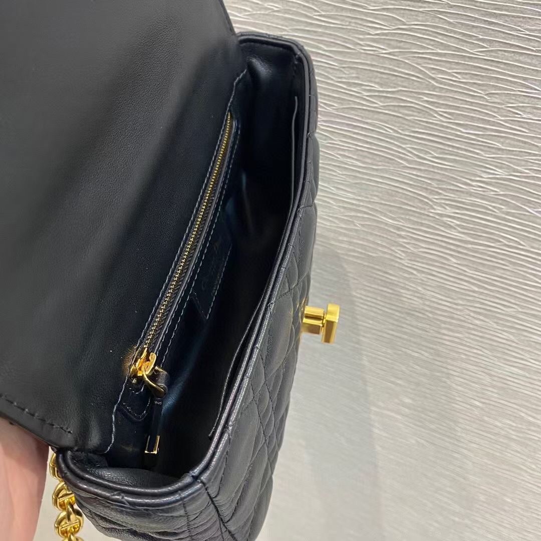 Dior Small Caro Bag In Black Cannage Calfskin 719