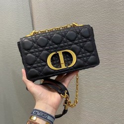 Dior Small Caro Bag In Black Cannage Calfskin 719