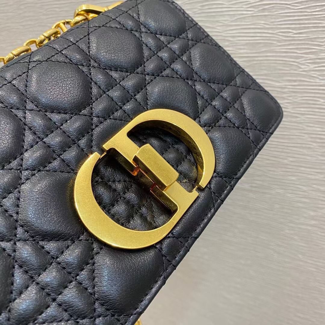 Dior Small Caro Bag In Black Cannage Calfskin 719