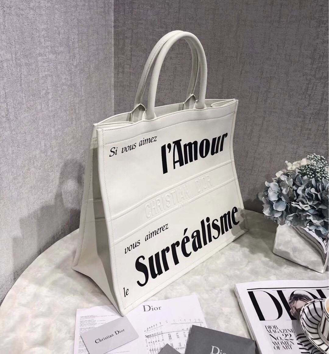 Dior Book Tote Bag In White Surrealism Printed Calfskin 593